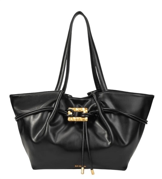 giò cellini borsa shopper nero con fibbia quadrata oro coll.26